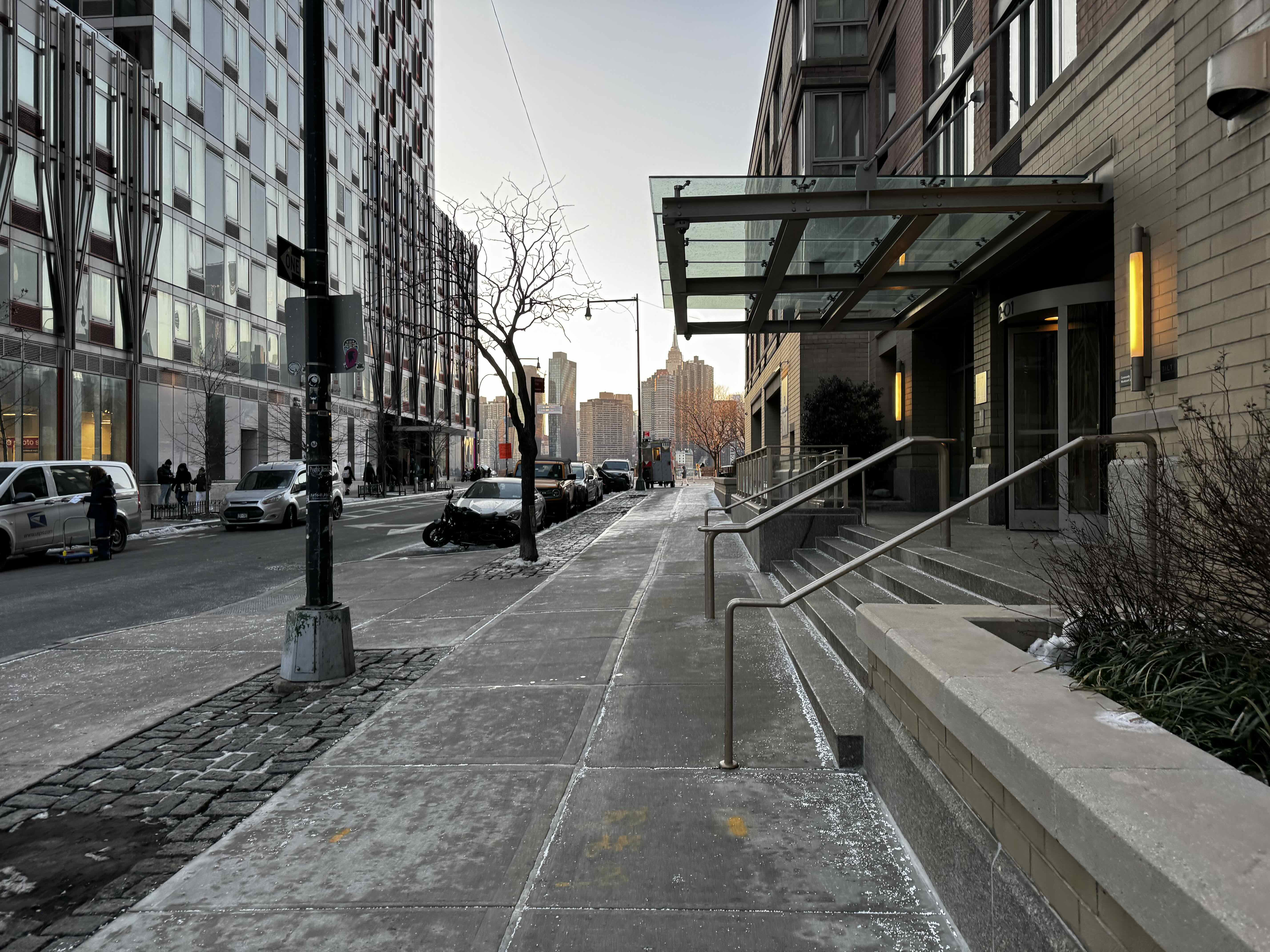 Streetscape overlooking Midtown Manhattan across the East River at Hunters Point